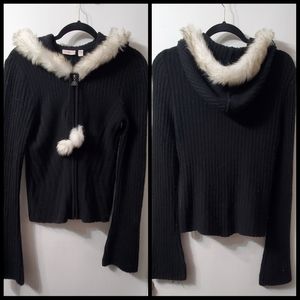 J-Lo Furr trim hooded zip sweater